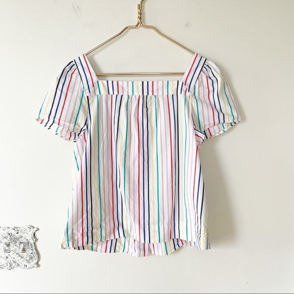 J. Crew Rainbow Striped Button Front Cotton Poplin Square Neck Top M - Picture 7 of 10